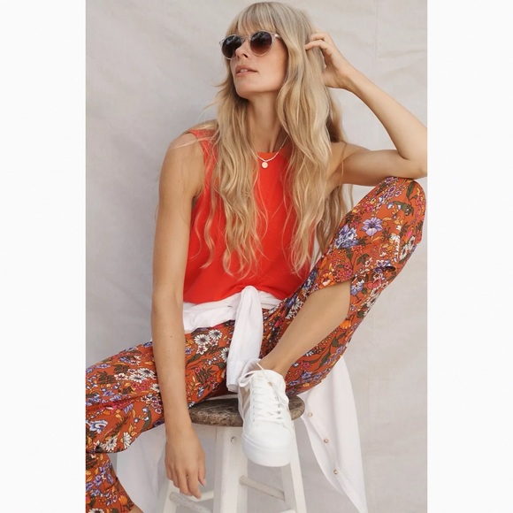 Anthropologie / Maeve Floral Wide Leg High Waist Crop Pants - Picture 4 of 10